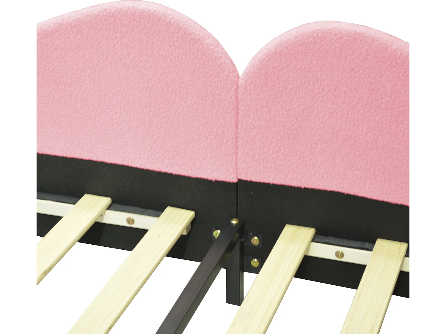 Lit banquette 90x200cm en tissu bouclette - avec sommier à lattes - Rose