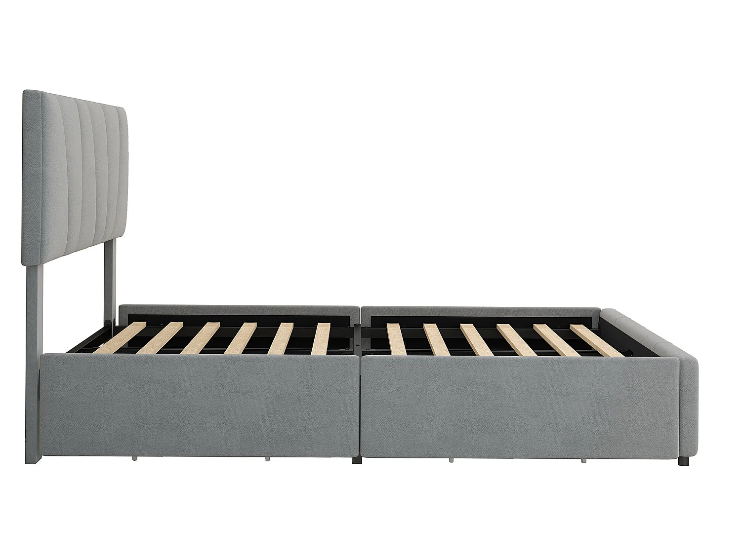Tweepersoonsbed 140x200cm met 4 lades, gestoffeerd bed voor 2 personen, fluwelen stof, verstelbaar hoofdeinde, modern design, grijs