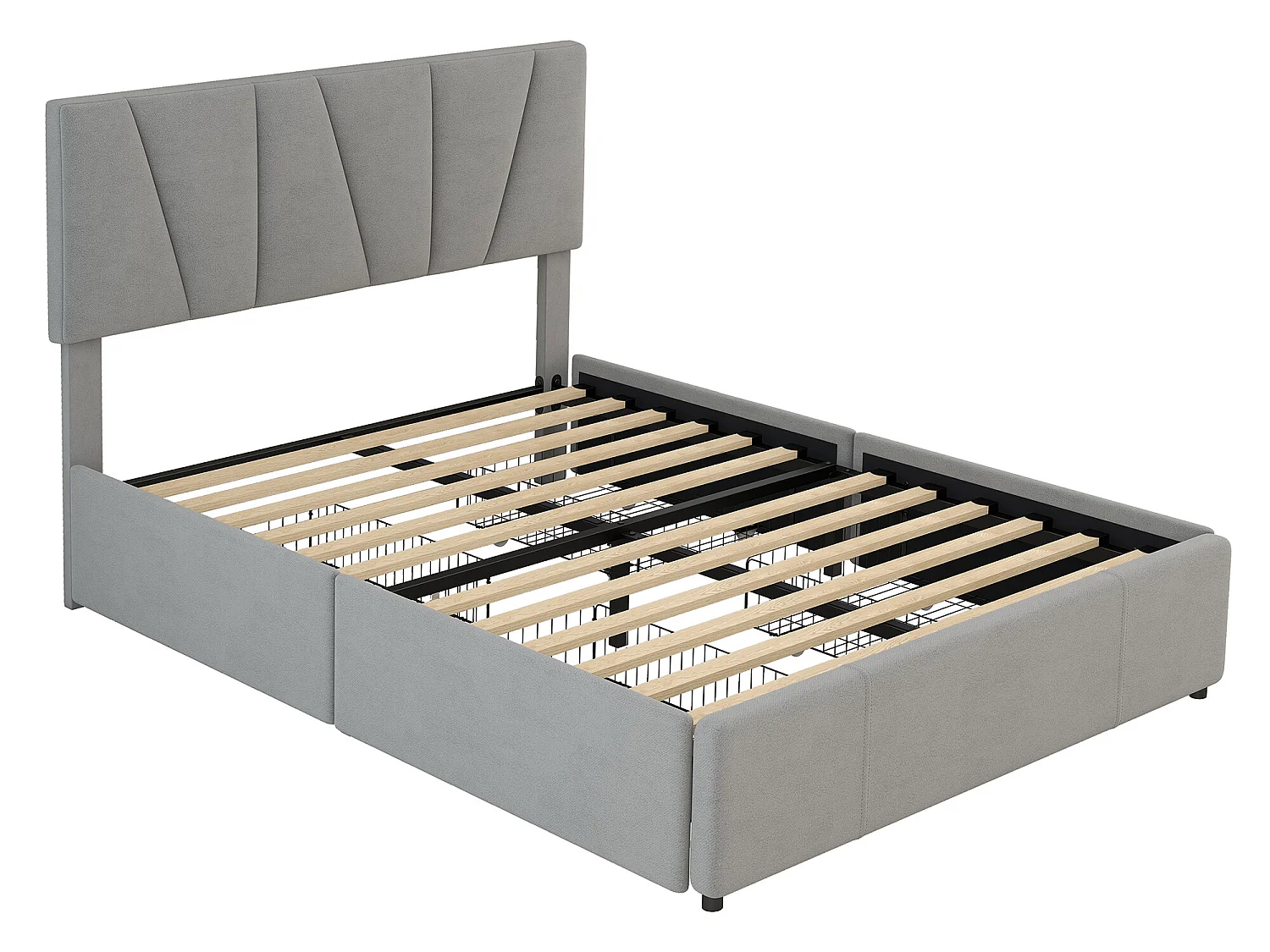 Cama de matrimonio 140x200cm con 4 cajones, tapizada para 2 personas, tela terciopelo, cabecero regulable, diseño moderno, color gris