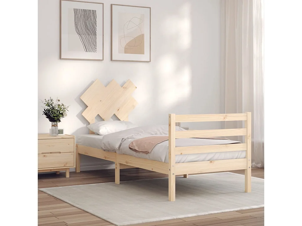 Estructura de cama individual con cabecero madera maciza