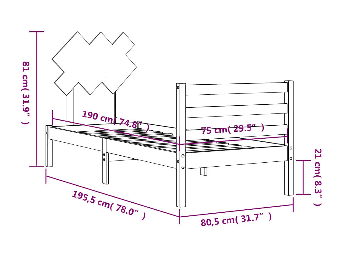 Estructura de cama individual con cabecero madera maciza