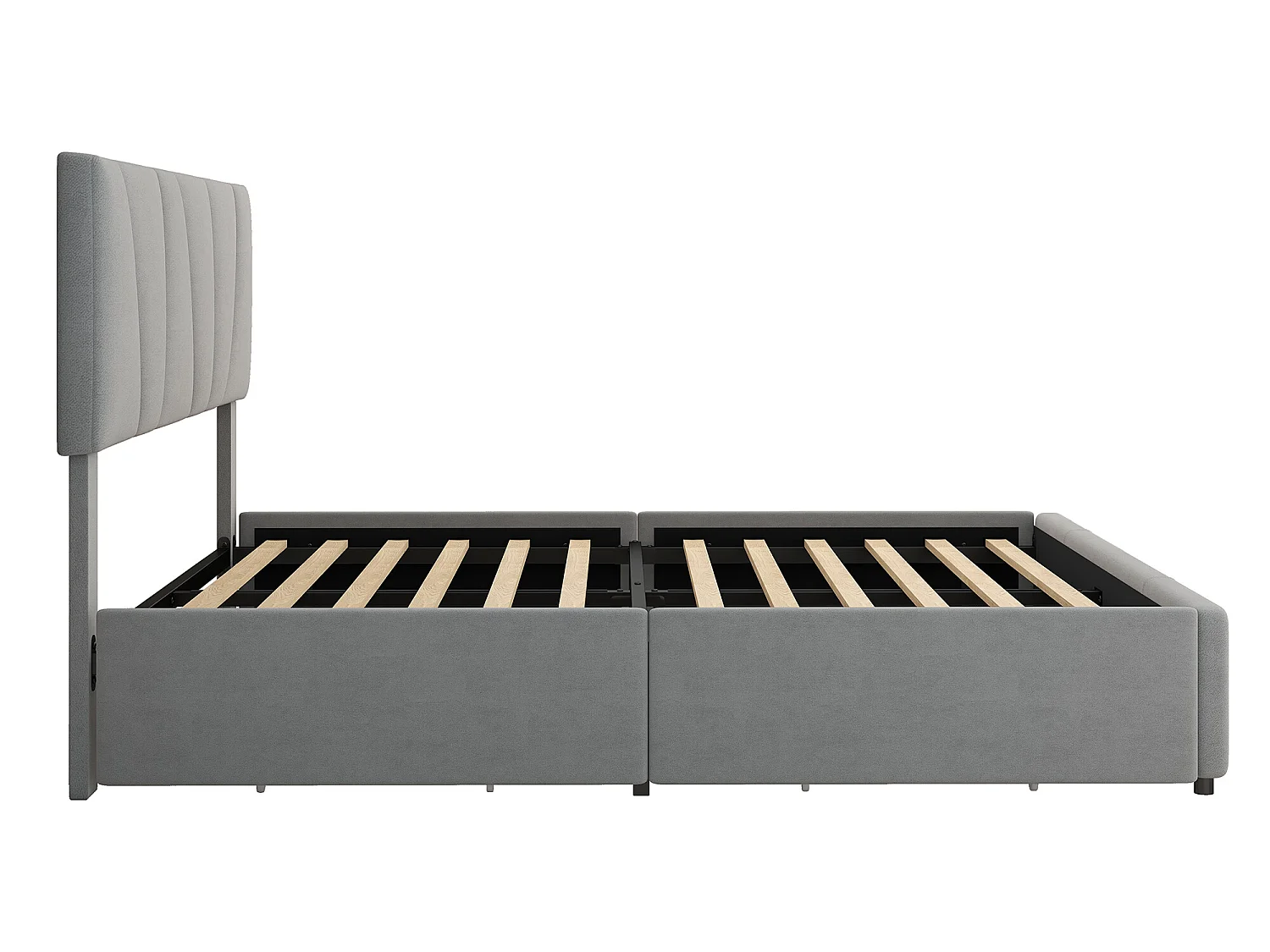 Lit double 160x200cm avec 4 tiroirs, lit capitonné pour 2 personnes, tissu en velours, tête de lit réglable, désigne moderne, gris