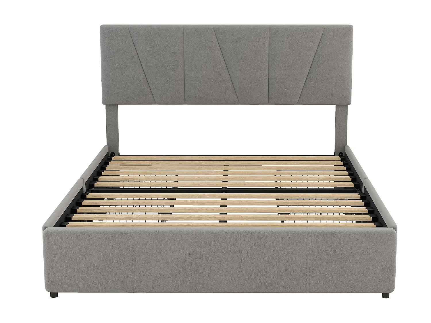 Lit double 160x200cm avec 4 tiroirs, lit capitonné pour 2 personnes, tissu en velours, tête de lit réglable, désigne moderne, gris