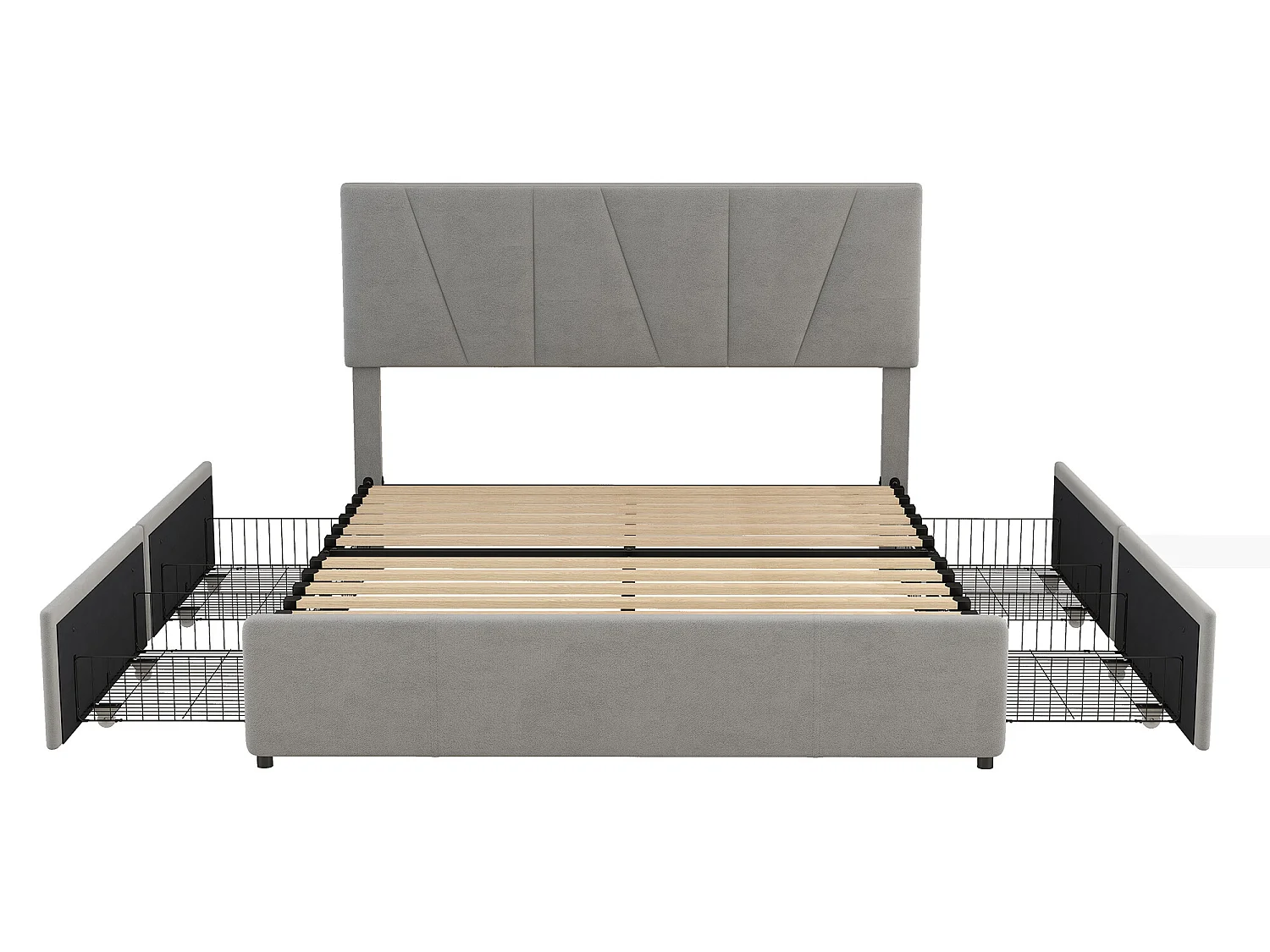 Lit double 160x200cm avec 4 tiroirs, lit capitonné pour 2 personnes, tissu en velours, tête de lit réglable, désigne moderne, gris