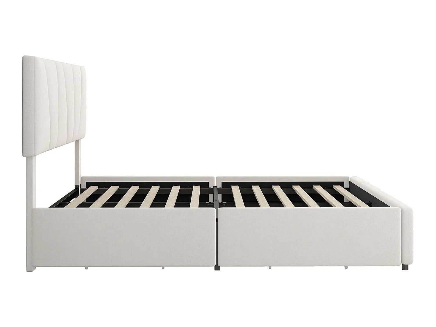 Tweepersoonsbed 160x200cm met 4 laden, gewatteerd bed voor 2 personen, fluwelen stof, verstelbaar hoofdeinde, modern design, wit