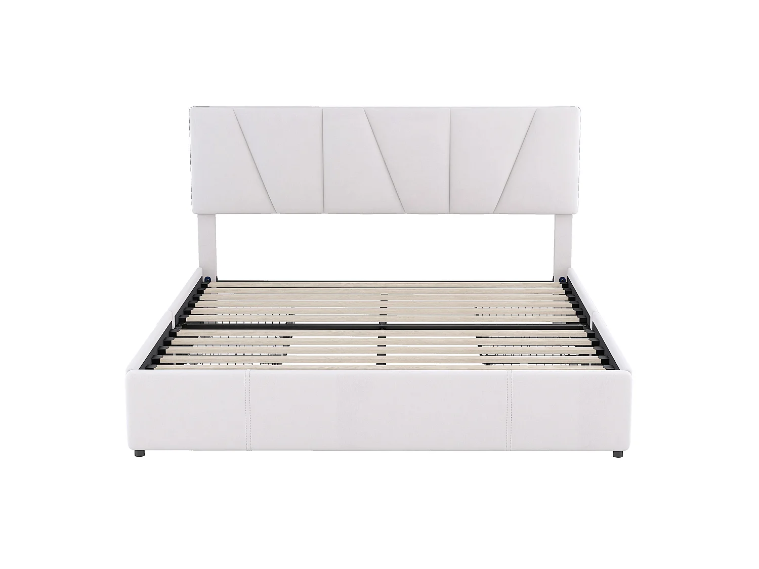 Tweepersoonsbed 160x200cm met 4 laden, gewatteerd bed voor 2 personen, fluwelen stof, verstelbaar hoofdeinde, modern design, wit