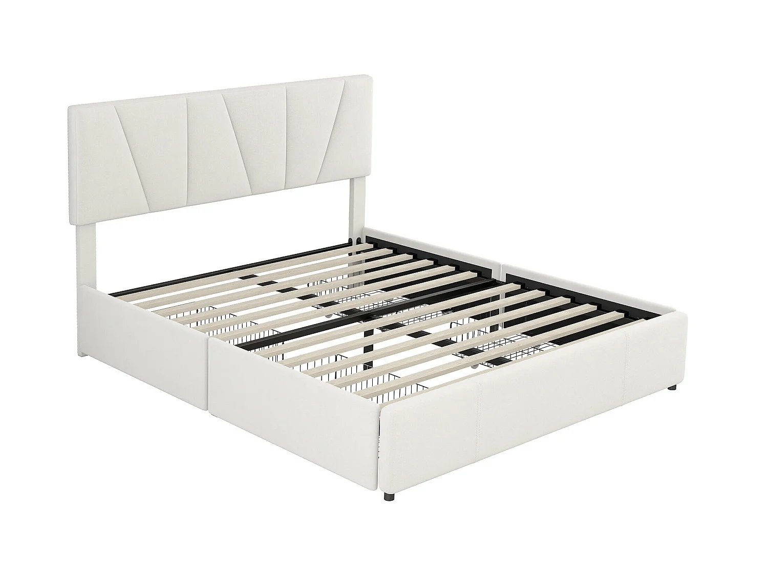 Lit double 160x200cm avec 4 tiroirs, lit capitonné pour 2 personnes, tissu en velours, tête de lit réglable, désigne moderne, blanc