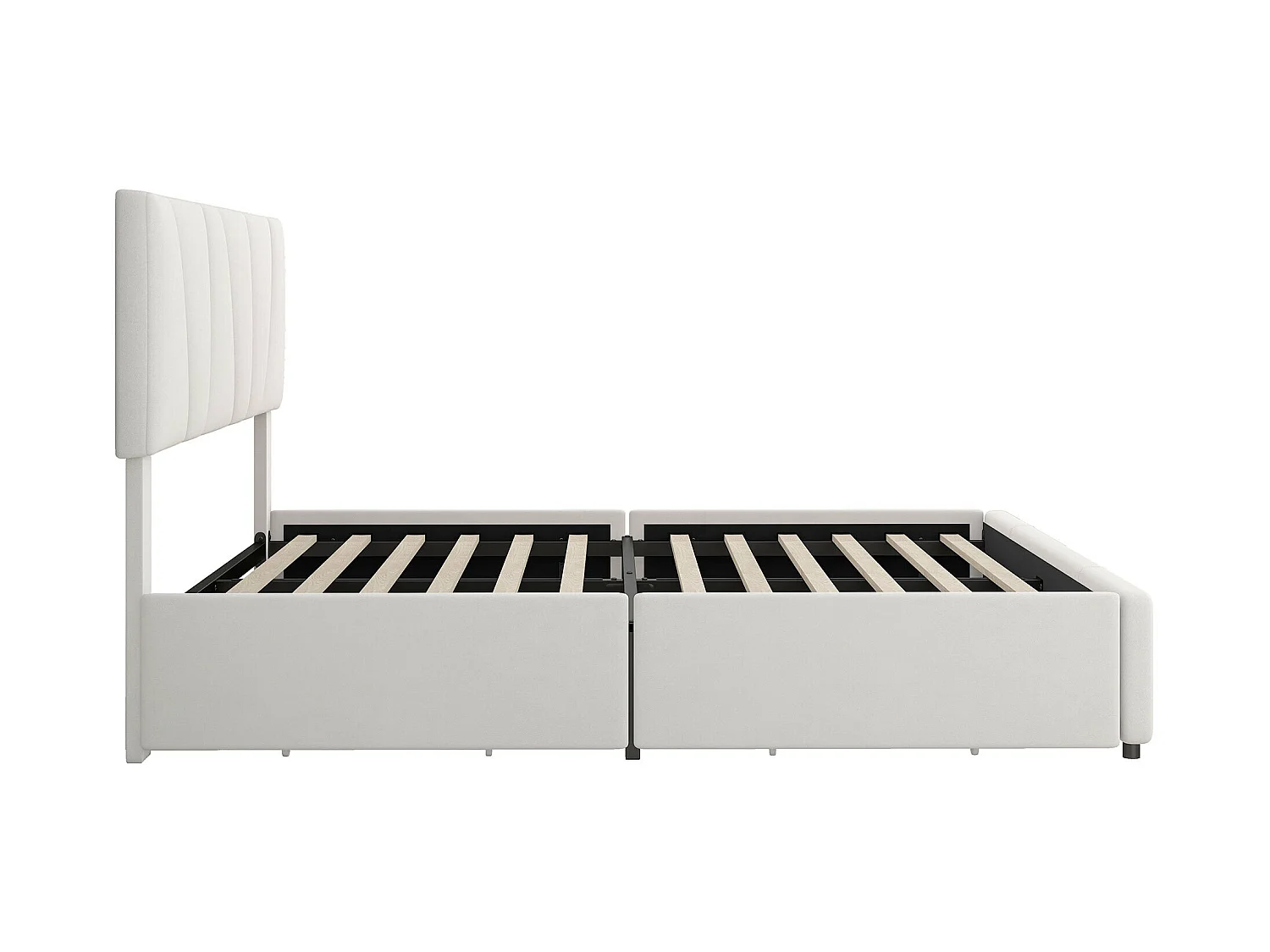 Lit double 160x200cm avec 4 tiroirs, lit capitonné pour 2 personnes, tissu en velours, tête de lit réglable, désigne moderne, blanc