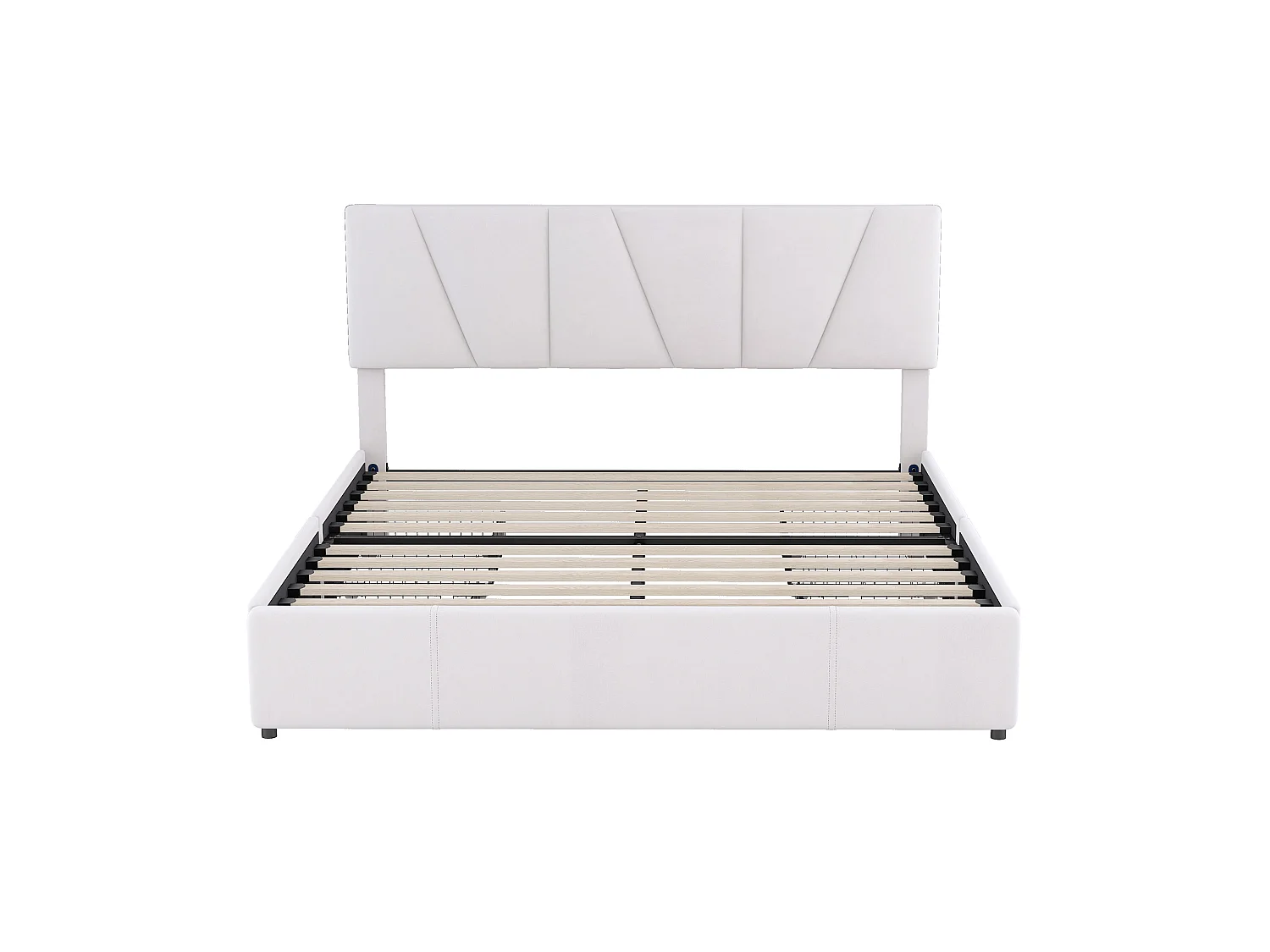 Lit double 160x200cm avec 4 tiroirs, lit capitonné pour 2 personnes, tissu en velours, tête de lit réglable, désigne moderne, blanc