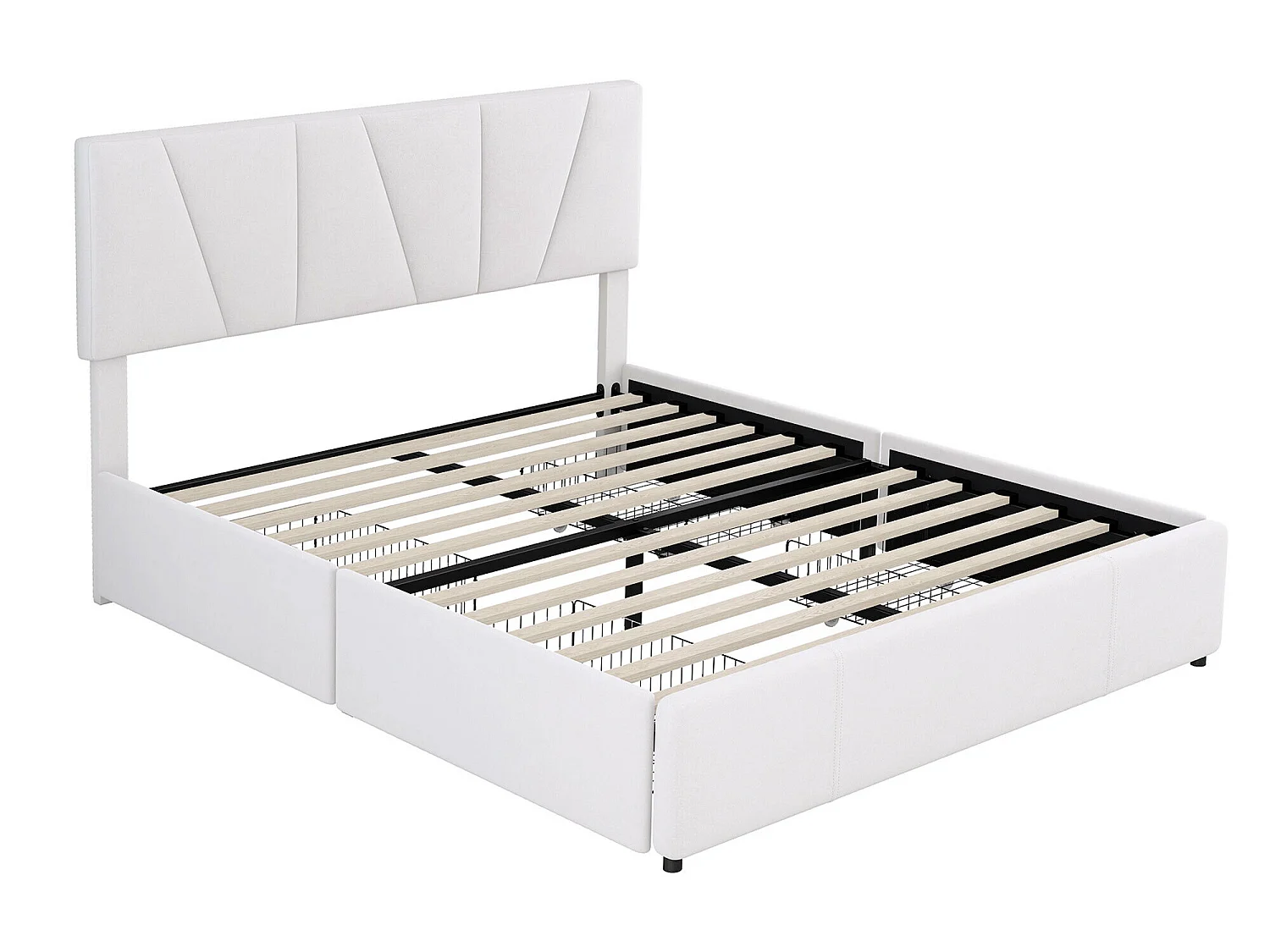 Doppelbett 140x200cm mit 4 Schubladen, gepolstertes Bett für 2 Personen, Samtstoff, verstellbares Kopfteil, modernes Design, weiß