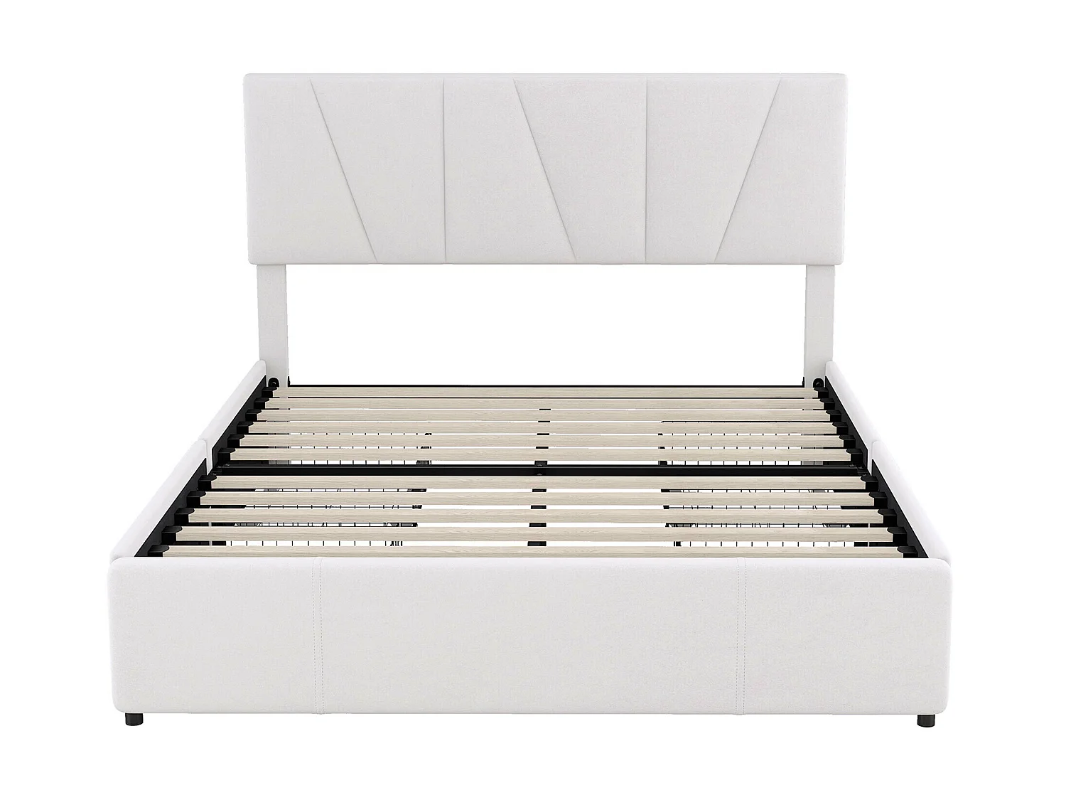 Lit double 140x200cm avec 4 tiroirs, lit capitonné pour 2 personnes, tissu en velours, tête de lit réglable, désigne moderne, blanc