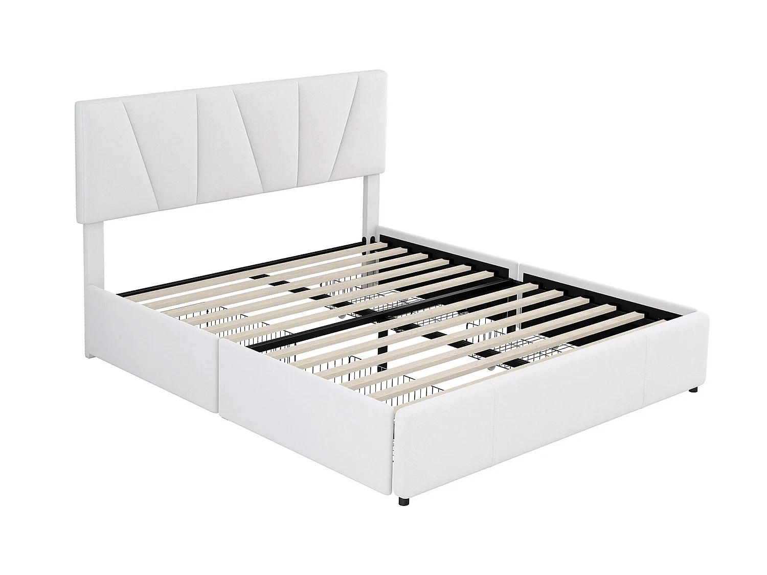 Lit double 140x200cm avec 4 tiroirs, lit capitonné pour 2 personnes, tissu en velours, tête de lit réglable, désigne moderne, blanc