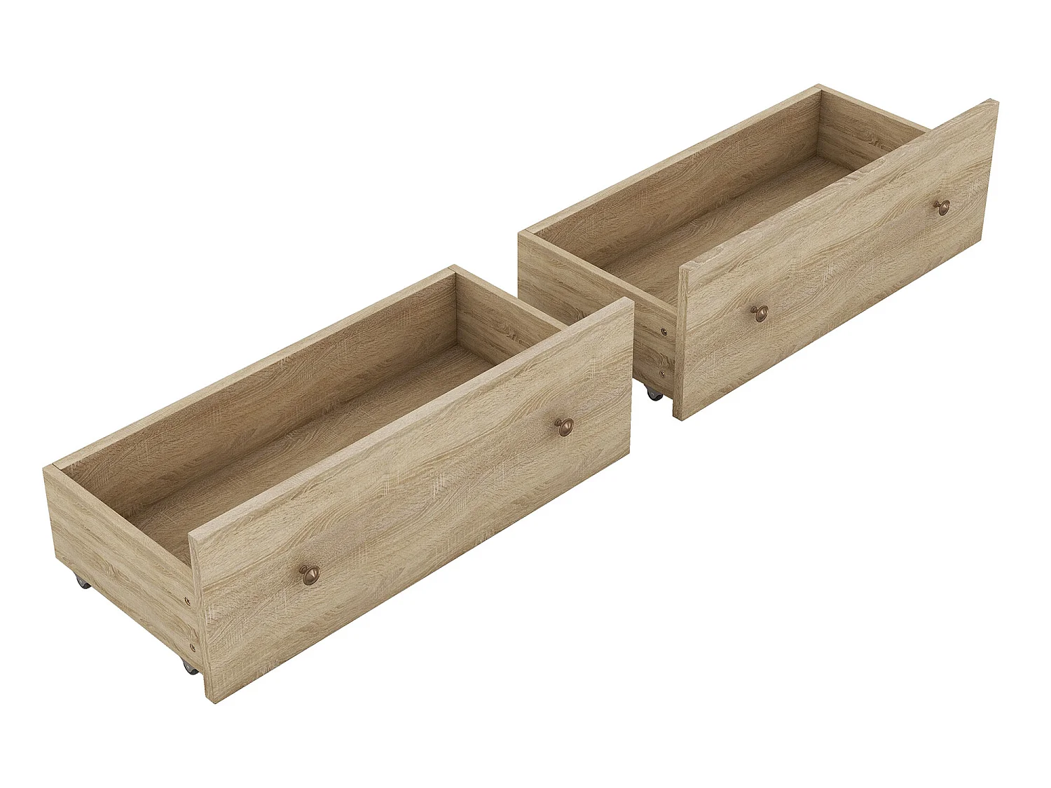 Lit double 160x200cm avec 2 tiroirs et bibliothèque, en bois panneaux de particules, sommier à lattes, couleur naturelle