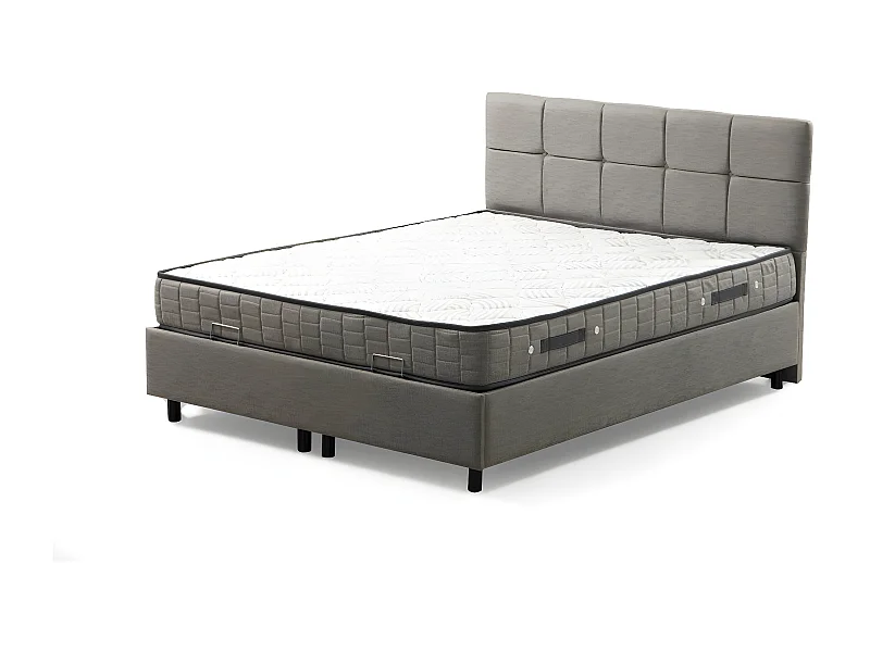 Lit double à sommier relevable Testin 160x200cm avec matelas antibactérien à ressort Velours Gris clair