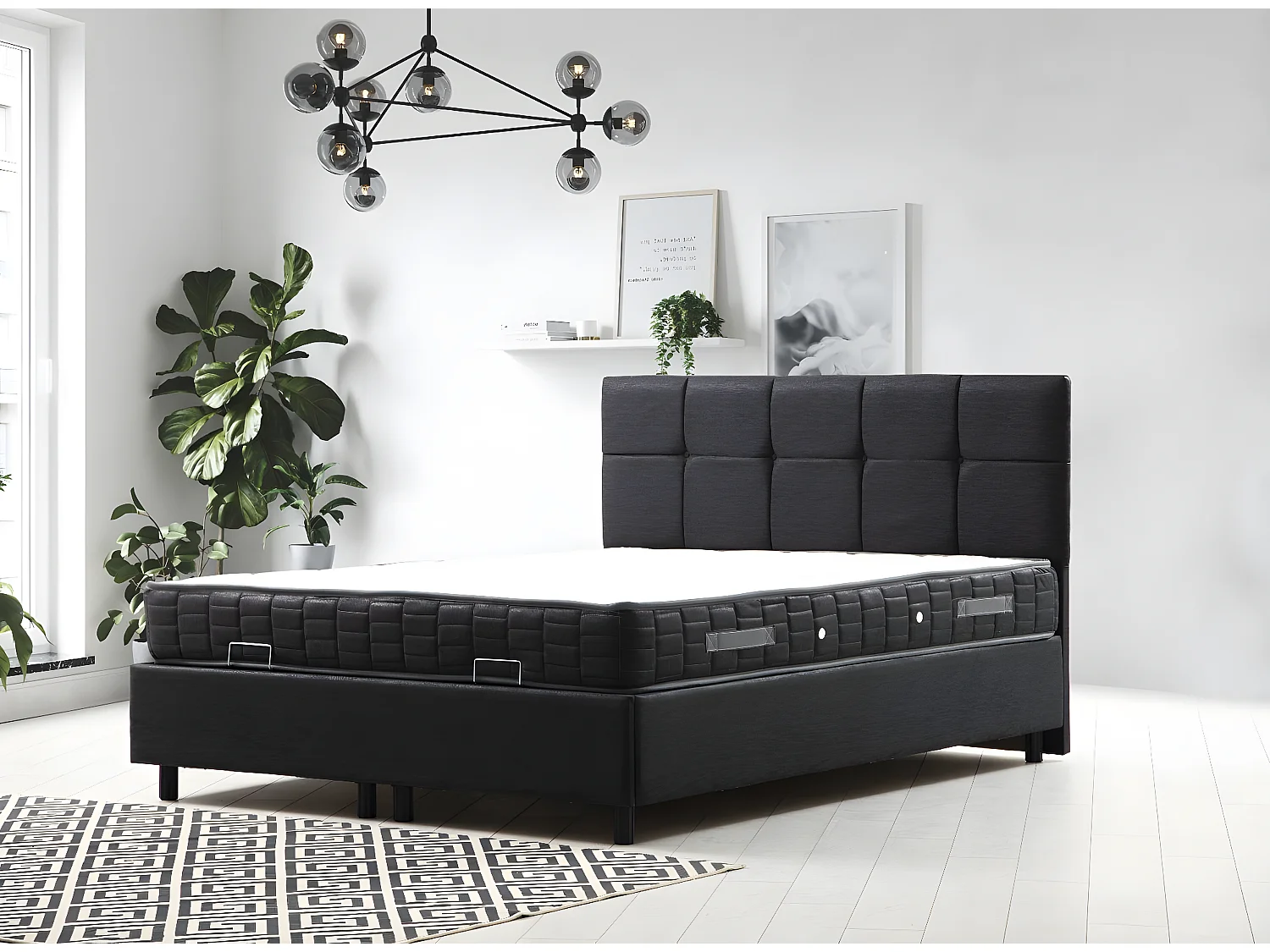 Lit double à sommier relevable Testin 160x200cm avec matelas antibactérien à ressort Velours Anthracite