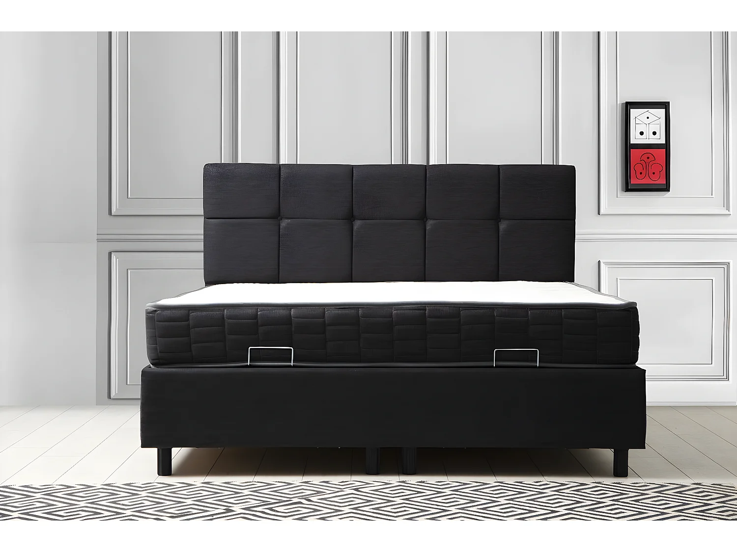 Lit double à sommier relevable Testin 160x200cm avec matelas antibactérien à ressort Velours Anthracite