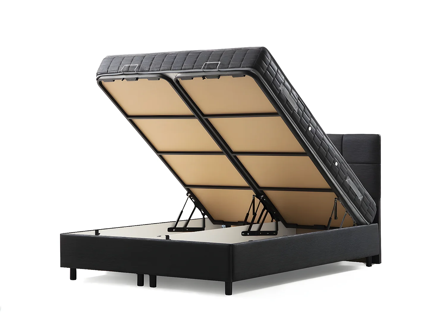 Lit double à sommier relevable Testin 160x200cm avec matelas antibactérien à ressort Velours Anthracite