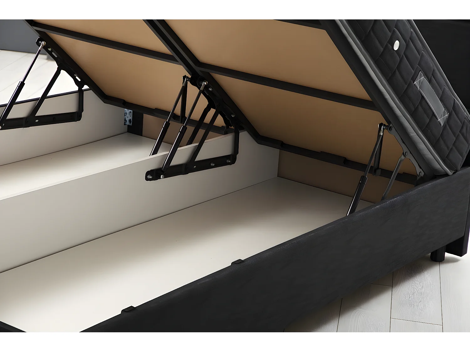 Lit double à sommier relevable Testin 160x200cm avec matelas antibactérien à ressort Velours Anthracite