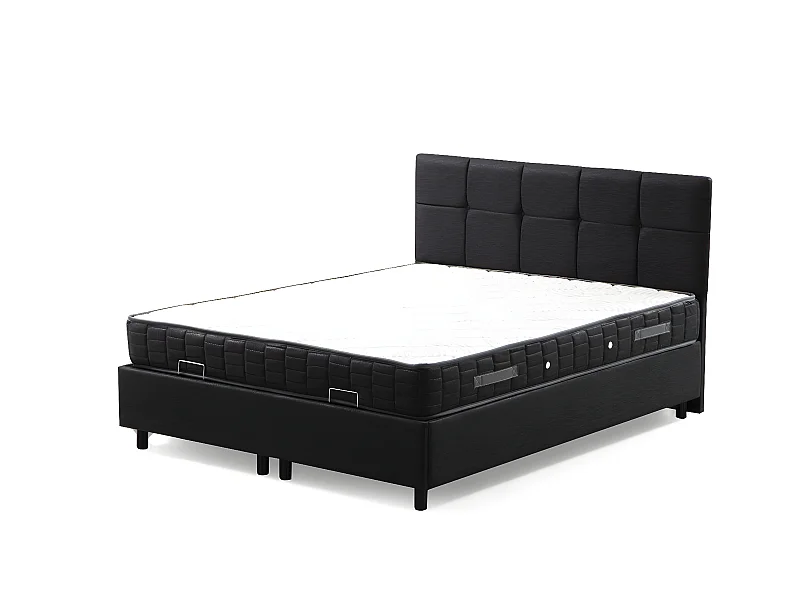 Lit double à sommier relevable Testin 160x200cm avec matelas antibactérien à ressort Velours Anthracite