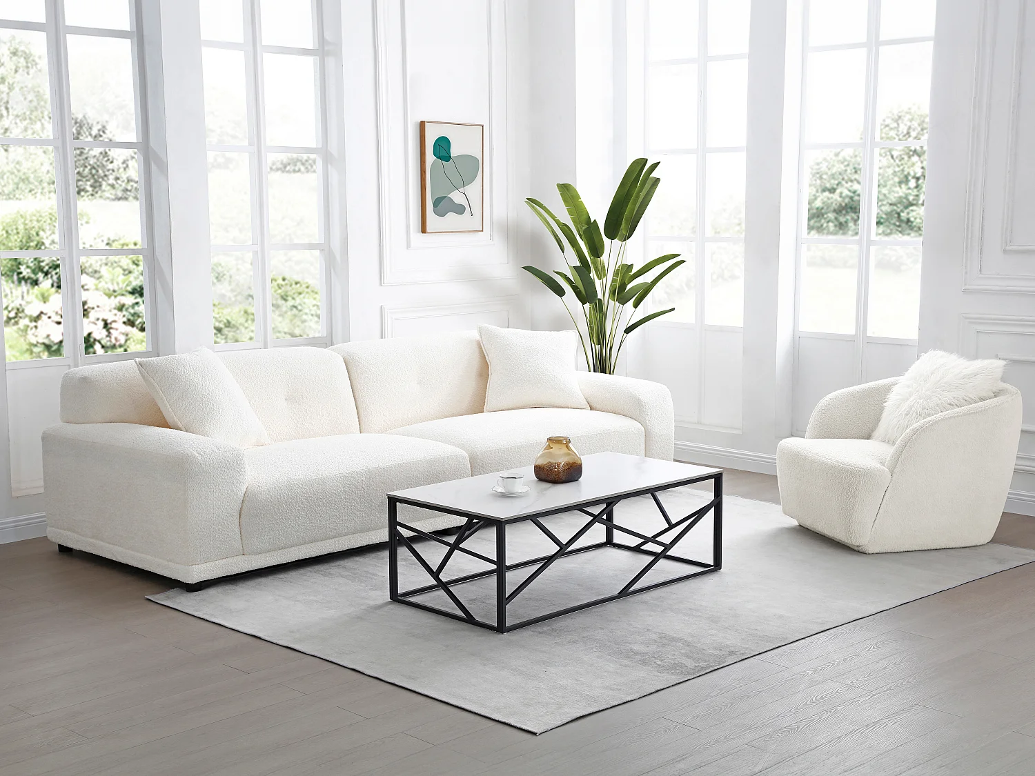 Table basse en céramique et métal - Effet marbre blanc et Noir - MELRONE de Pascal Morabito