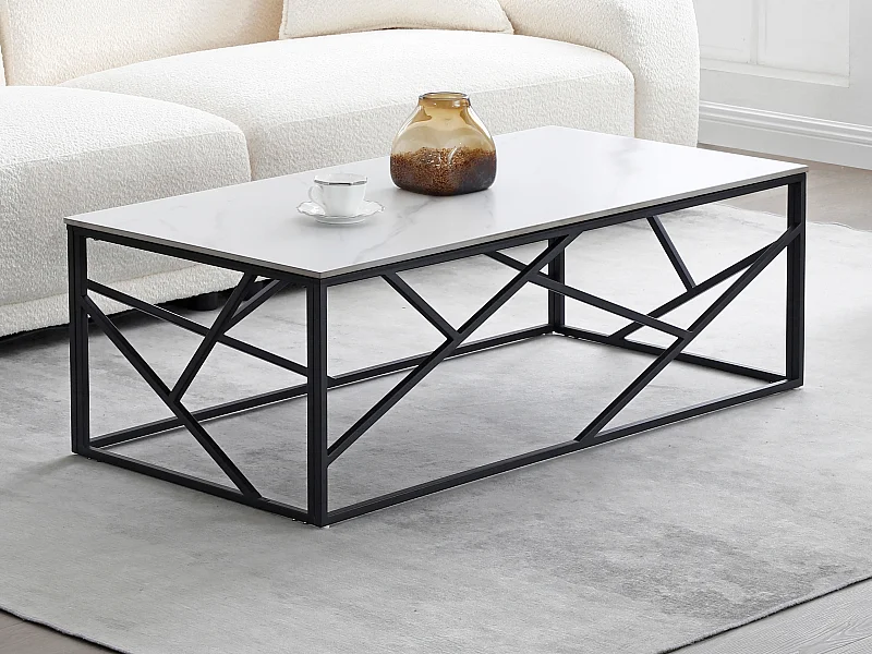 Mesa de centro de cerámica y metal - Efecto mármol blanco y negro - MELRONE de Pascal Morabito