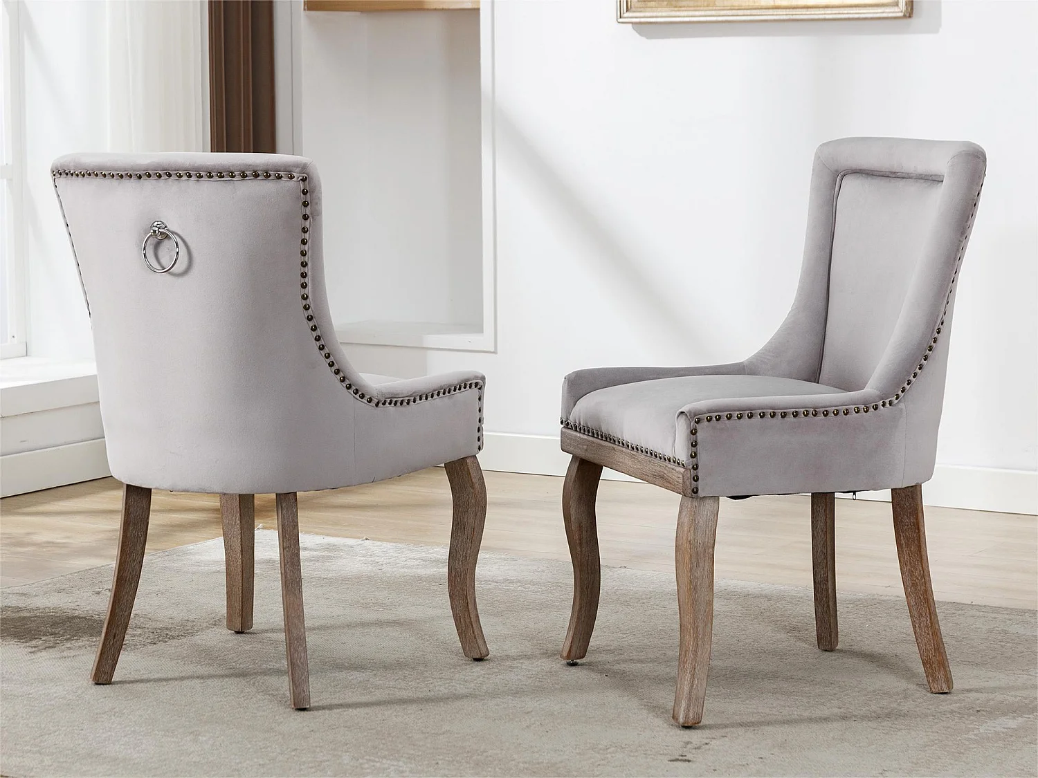 Set van 2 fluwelen stoelen - met massief houten poten - grijs