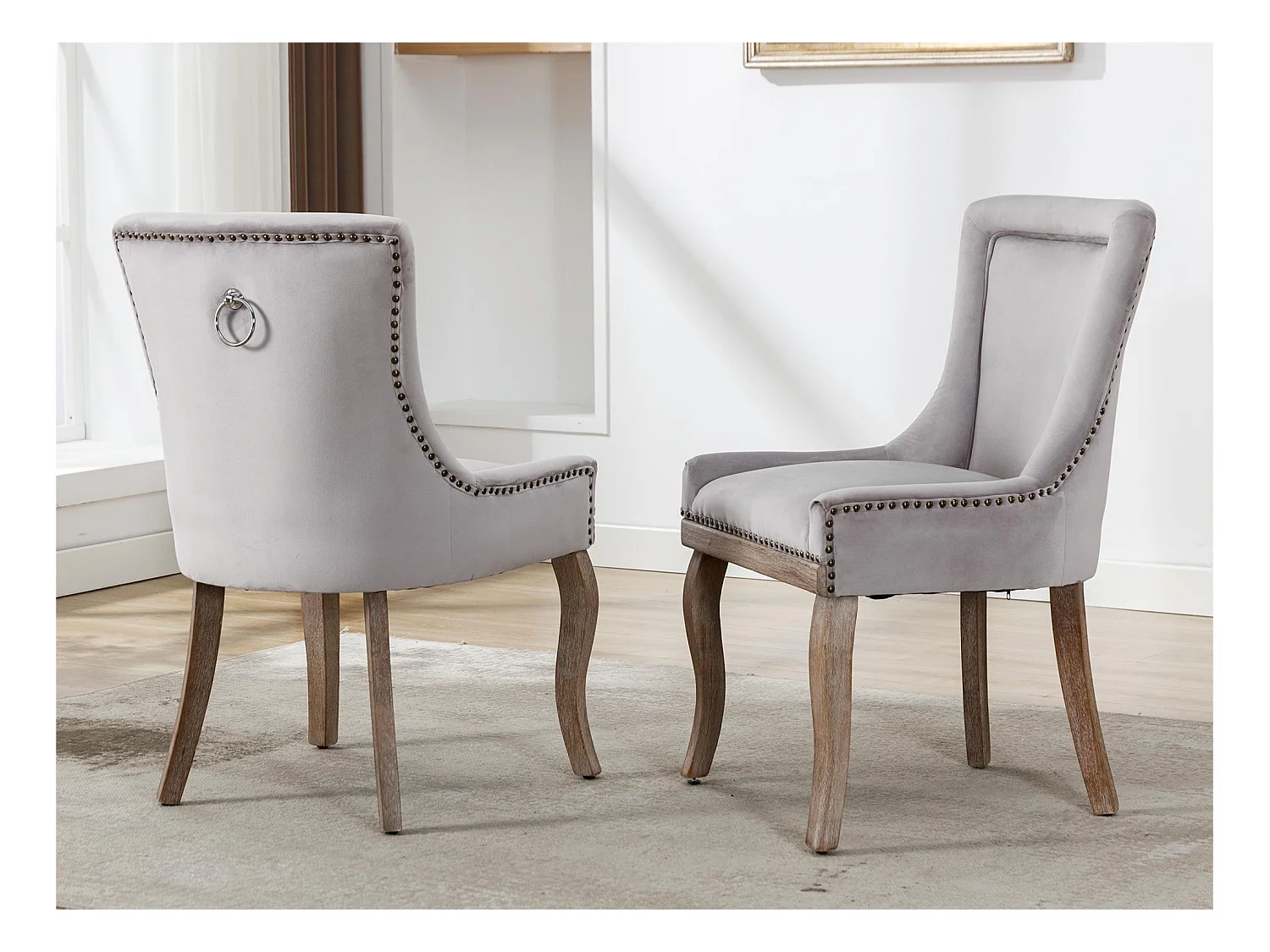 Lot de 2 chaises en velours - avec pieds en bois massif - gris