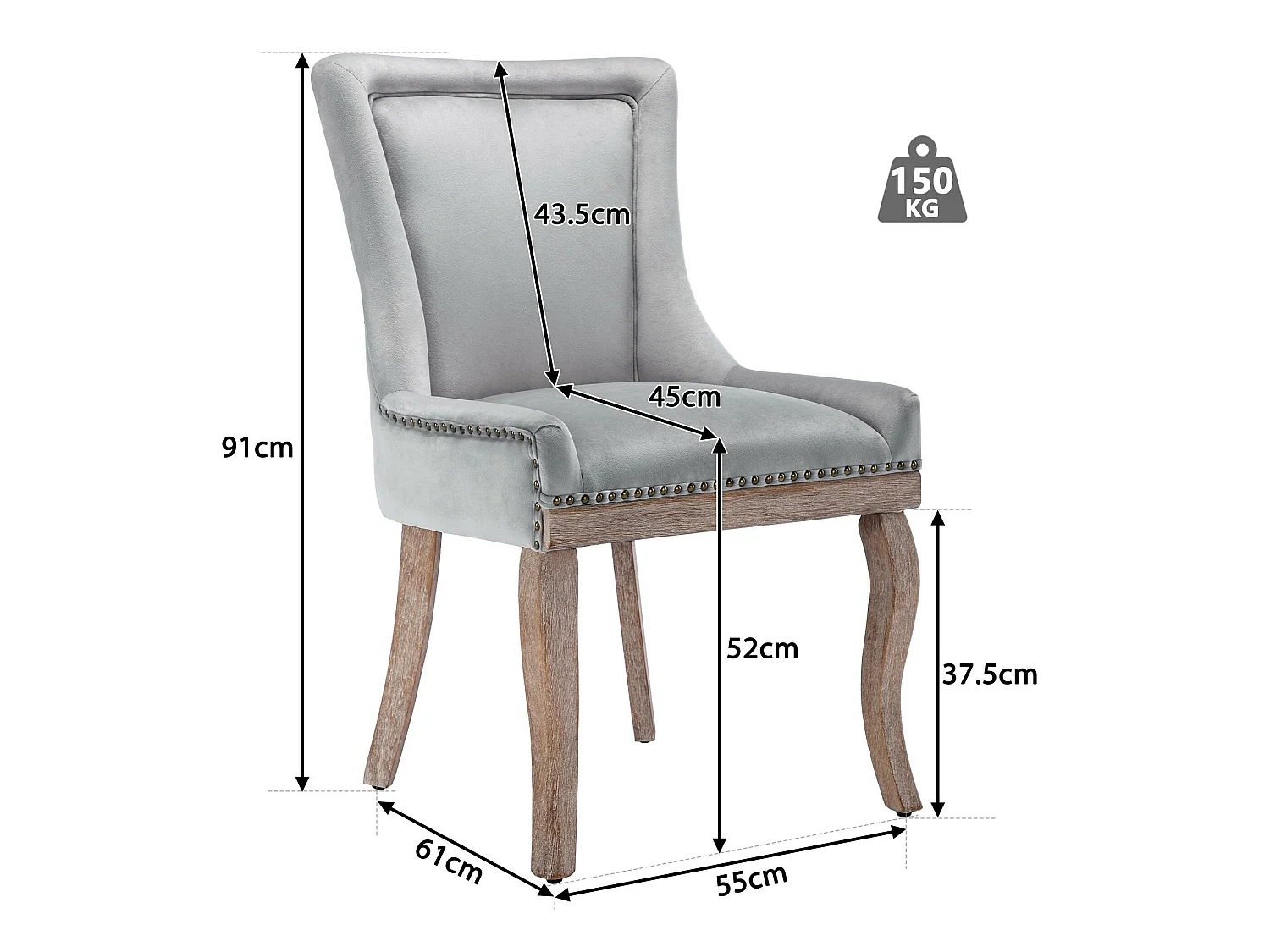 Lot de 2 chaises en velours - avec pieds en bois massif - gris