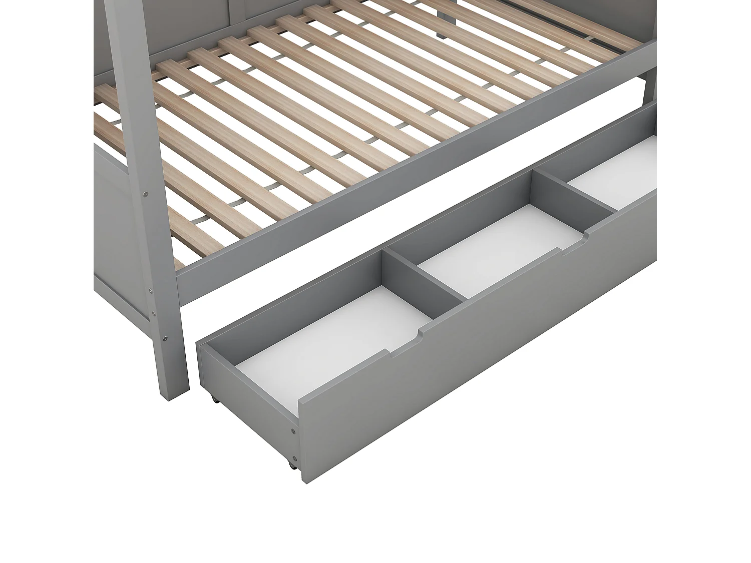 Hemelbed in grenenhout, 90x200cm, met 3-in-1 opberglades, grijs