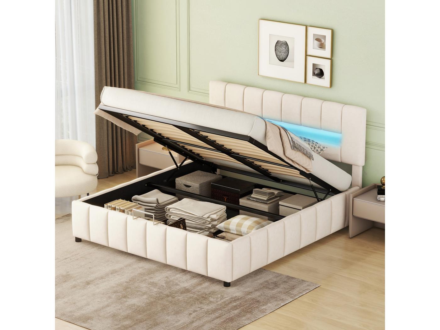 Letto contenitore matrimoniale 180x200 cm, letto imbottito in velluto ...