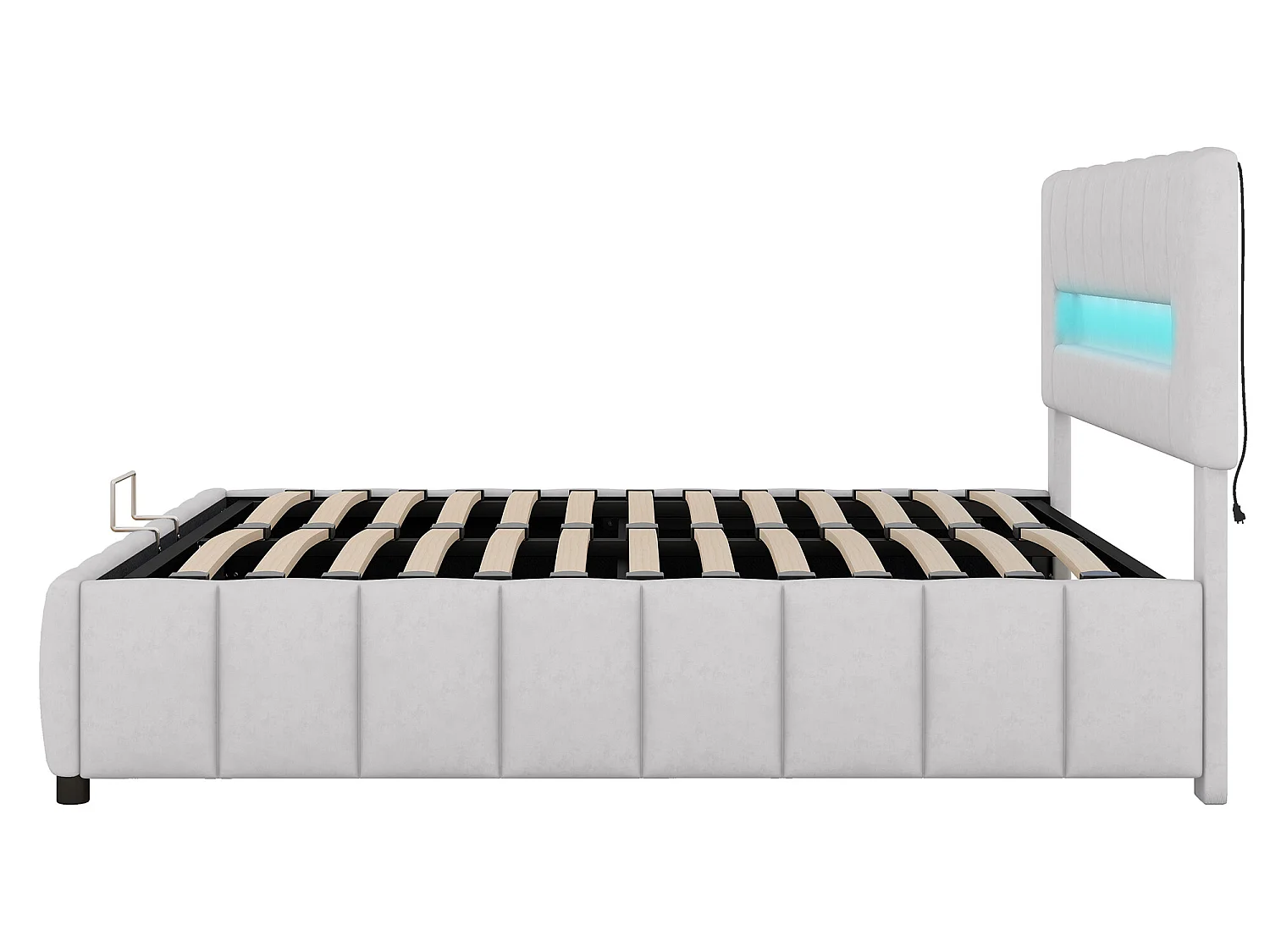 Lit coffre double 180x200cm, lit capitonné en velours, avec éclairage LED, cadre de lit moderne avec espace de rangement, gris