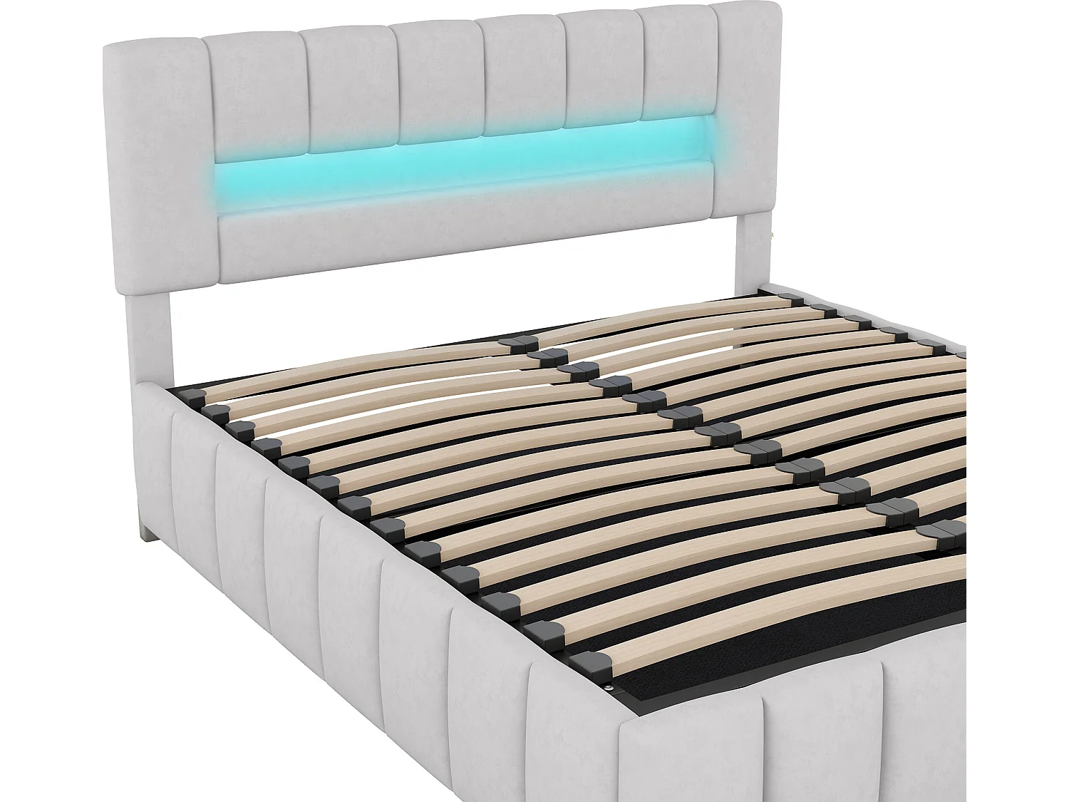 Lit coffre double 180x200cm, lit capitonné en velours, avec éclairage LED, cadre de lit moderne avec espace de rangement, gris