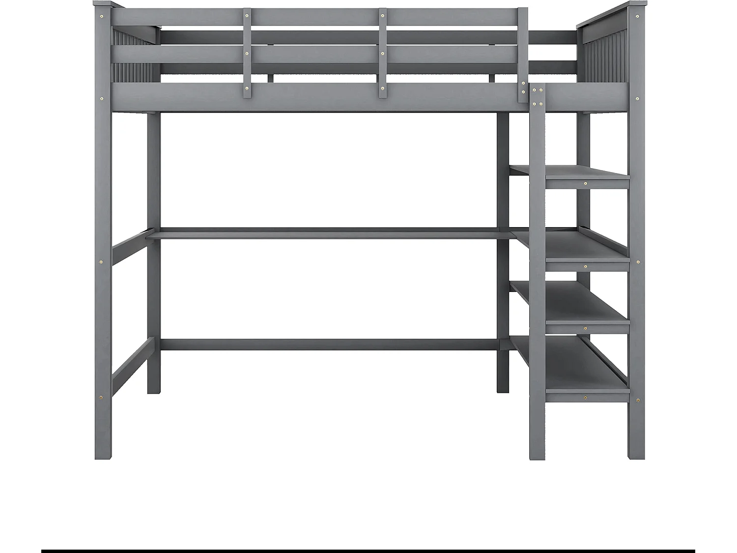 Mezzaninebed 140 x 200 cm - bureau + opbergplanken - grenen en MDF - grijs