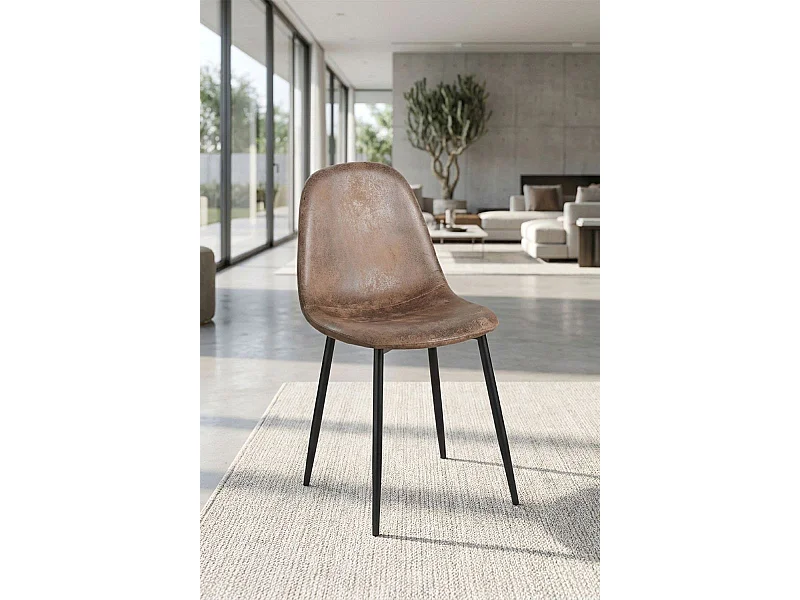 Sillas Comedor - Silla Black Teok Polipiel Vintage - Marrón Claro