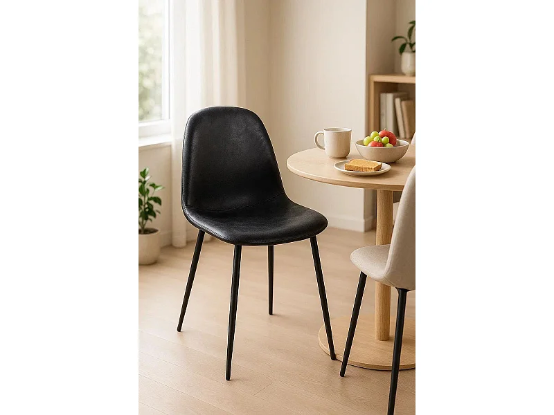 Sillas Comedor - Silla Black Teok Polipiel Vintage - Negro