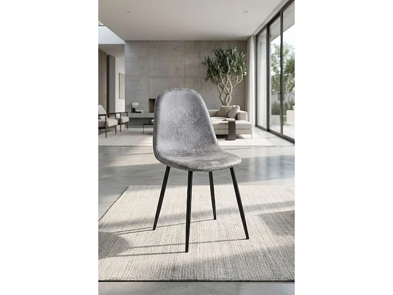 Sillas Comedor - Silla Black Teok Polipiel Vintage - Gris claro