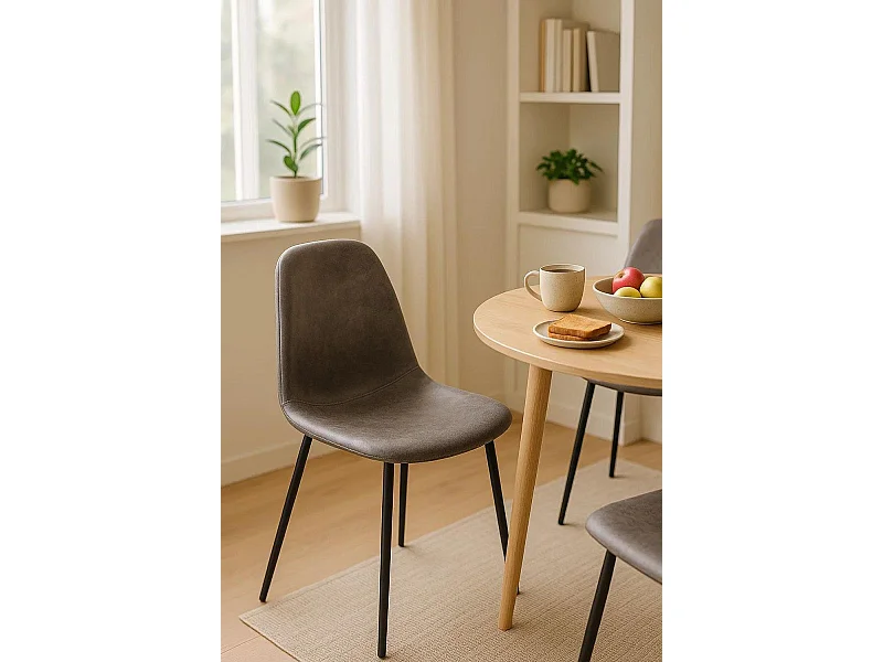 Sillas Comedor - Silla Black Teok Polipiel Vintage - Gris oscuro