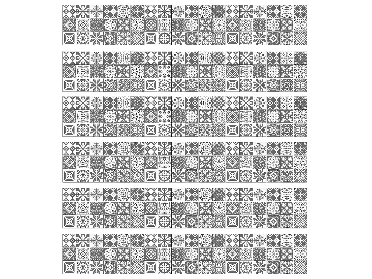 Pack 6 stickers adhésifs frises carrelages | Autocollant Frises Mosaïque Carreaux de ciment - NUANCE DE GRIS ROSO - 6 frises de 20 x 120 cm
