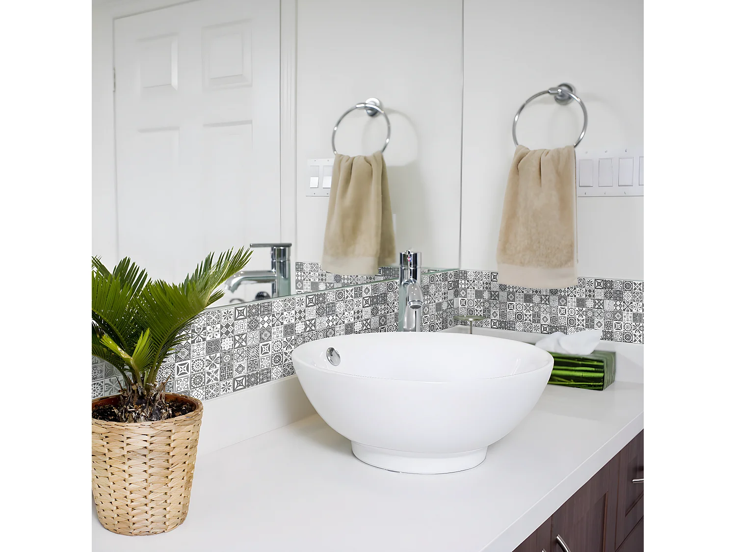 Pack 6 stickers adhésifs frises carrelages | Autocollant Frises Mosaïque Carreaux de ciment - NUANCE DE GRIS ROSO - 6 frises de 20 x 120 cm