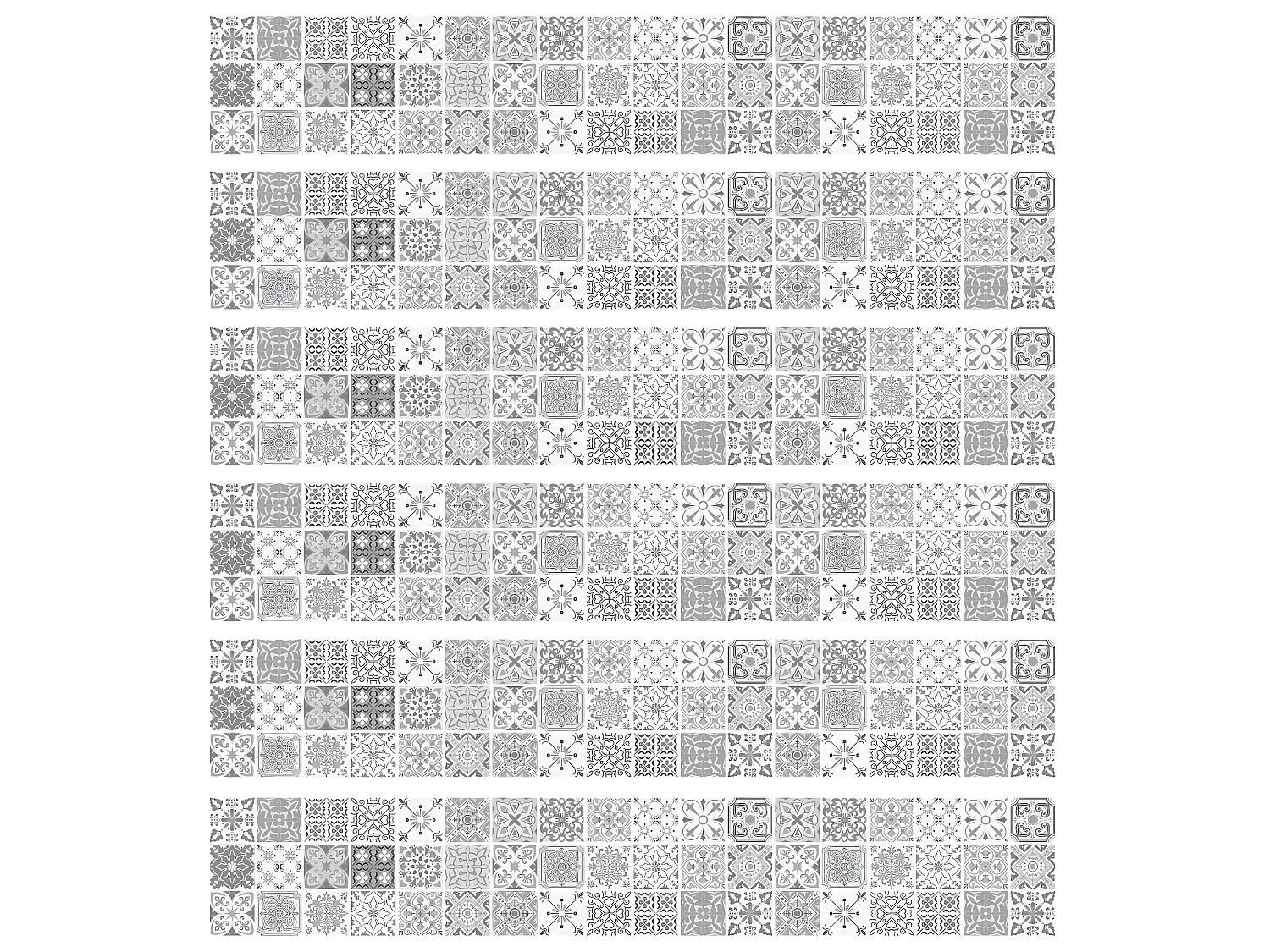 Pack 6 stickers adhésifs frises carrelages | Autocollant Frises Mosaïque Carreaux de ciment - NUANCE DE GRIS LIA - 6 frises de 20 x 120 cm