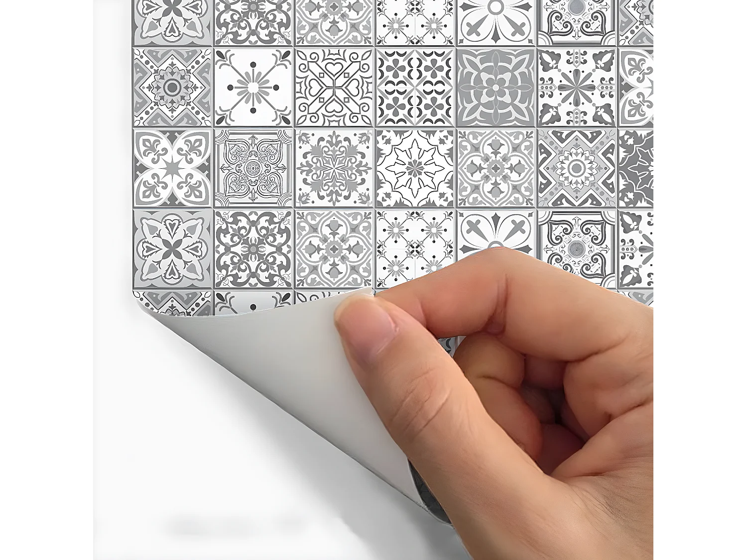 Pack 6 stickers adhésifs frises carrelages | Autocollant Frises Mosaïque Carreaux de ciment - NUANCE DE GRIS LIA - 6 frises de 20 x 120 cm