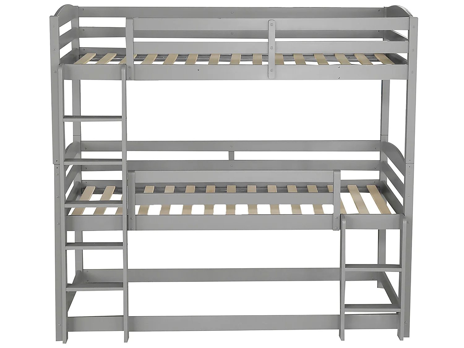 3-Sitzer-Etagenbett – 90 x 200 cm – Kiefer + MDF – 2 Leitern – Farbe Grau