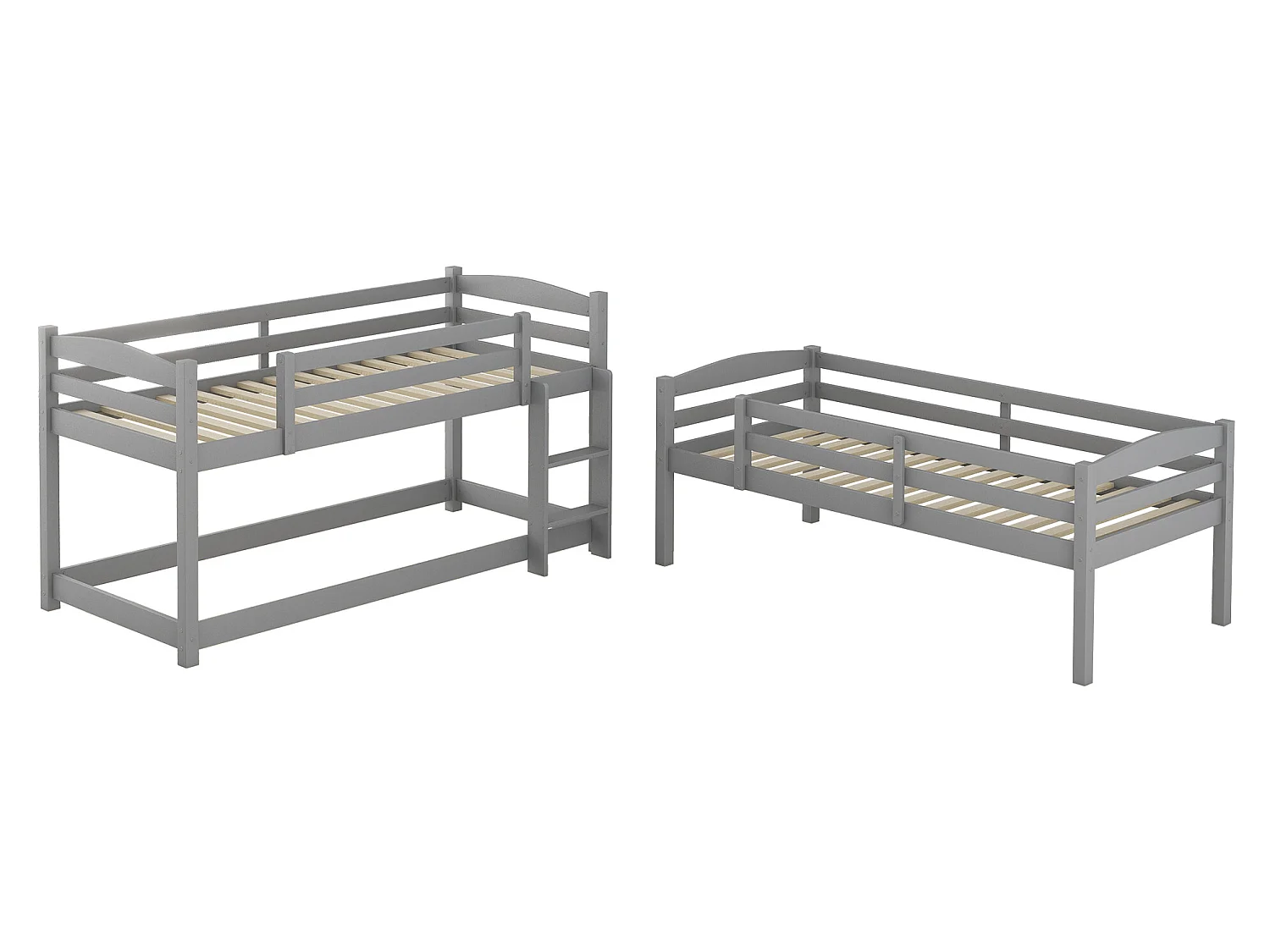 3-Sitzer-Etagenbett – 90 x 200 cm – Kiefer + MDF – 2 Leitern – Farbe Grau