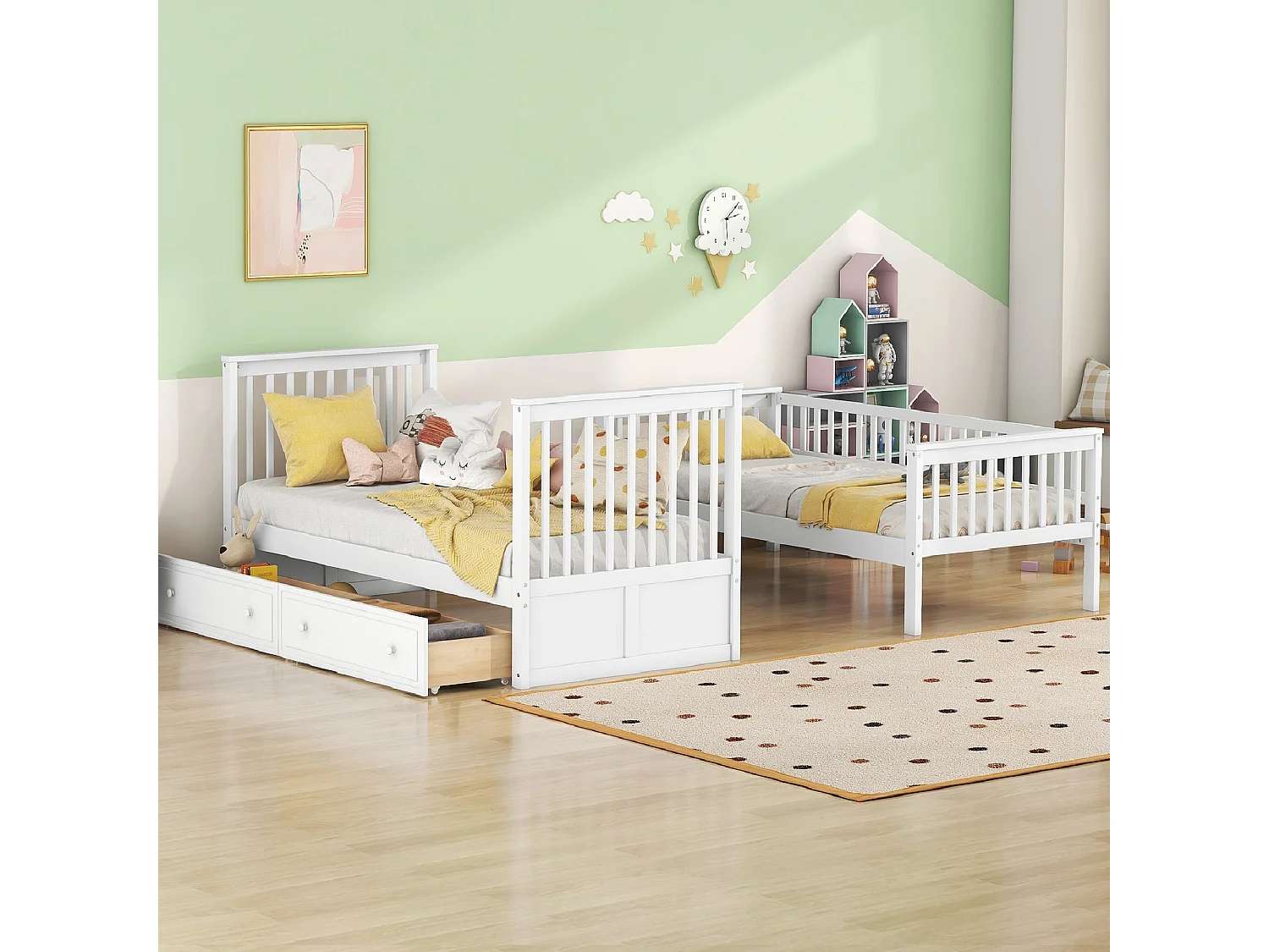 Kinderstapelbed - 2x90x200 cm - 2 lades - wit grenen frame - lattenbodem - uitvalbeveiliging - MERAX