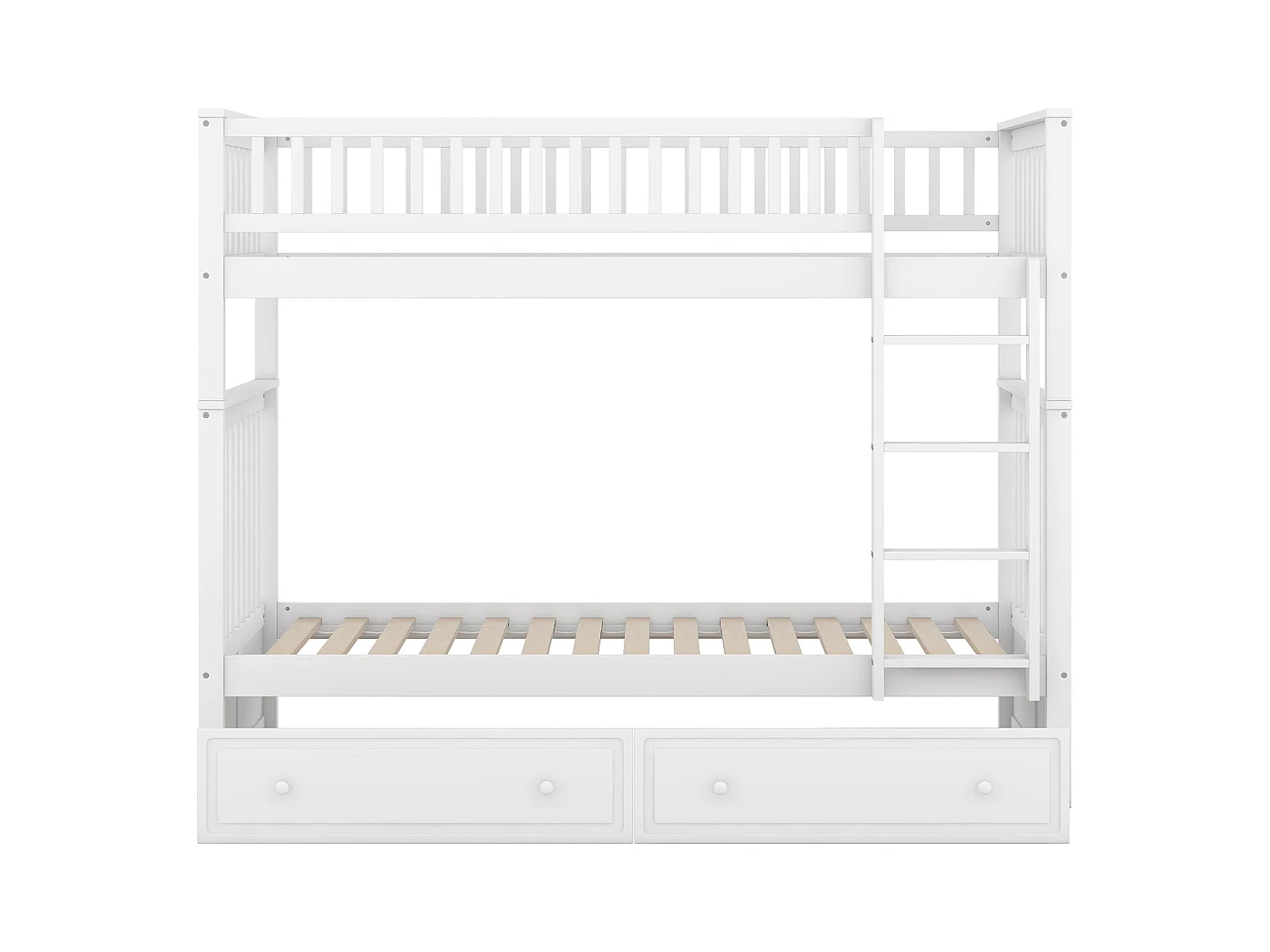 Letti a castello per bambini - 2x90x200 cm - 2 cassetti - struttura in pino bianco - rete a doghe - sponde di sicurezza - MERAX