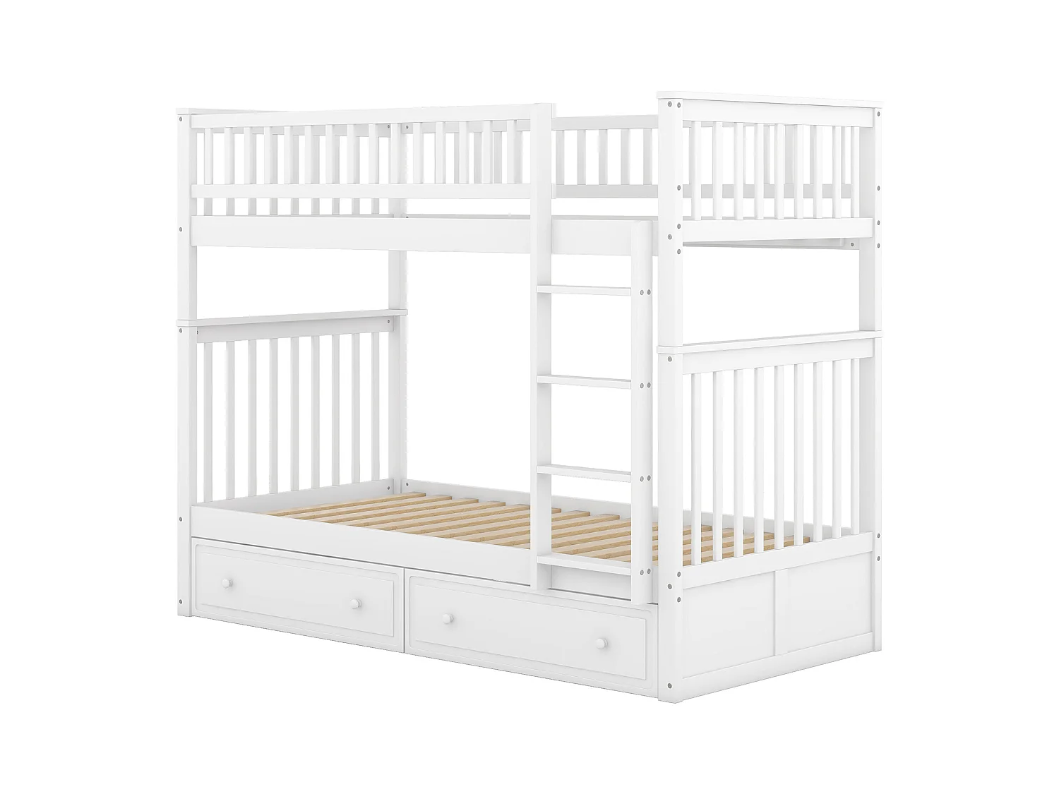 Letti a castello per bambini - 2x90x200 cm - 2 cassetti - struttura in pino bianco - rete a doghe - sponde di sicurezza - MERAX