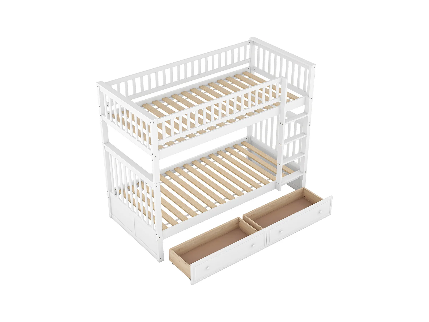 Letti a castello per bambini - 2x90x200 cm - 2 cassetti - struttura in pino bianco - rete a doghe - sponde di sicurezza - MERAX