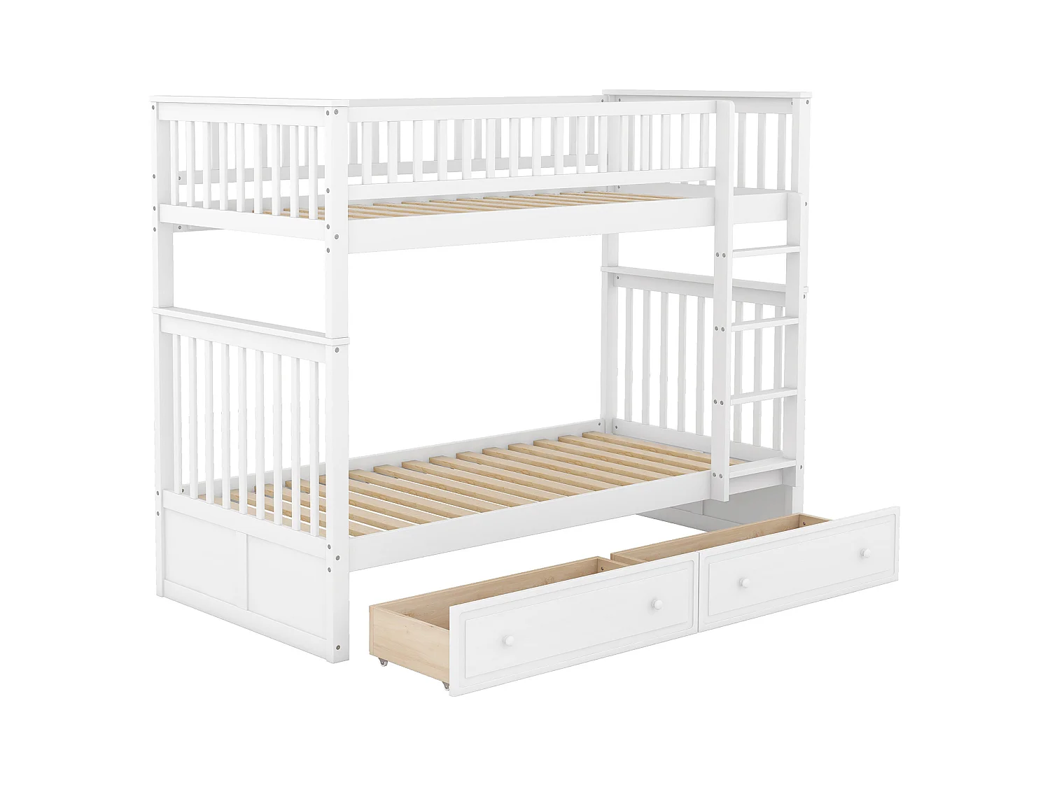 Letti a castello per bambini - 2x90x200 cm - 2 cassetti - struttura in pino bianco - rete a doghe - sponde di sicurezza - MERAX