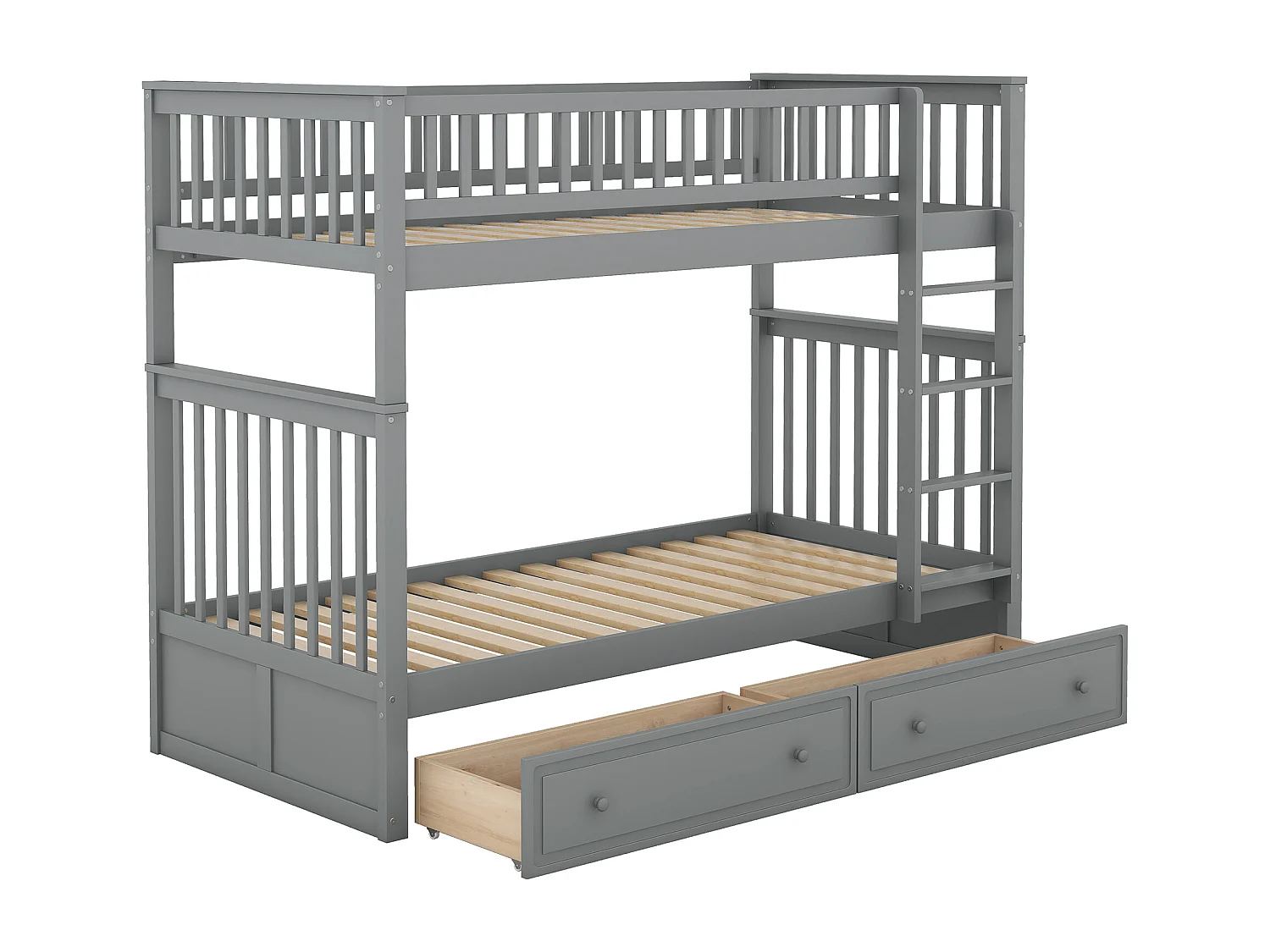 Lits superposés séparables enfant - 2x90x200 cm - 2 tiroirs - cadre en pin gris - sommier à lattes - barrières de sécurité - MERAX