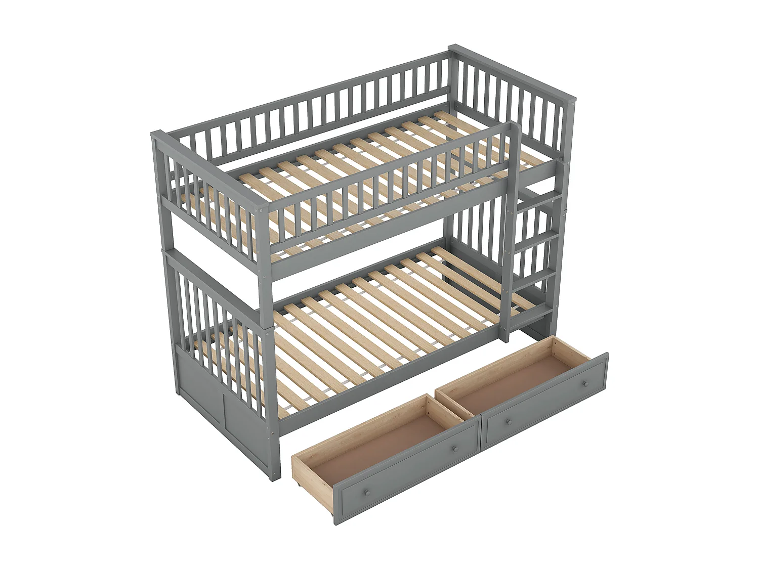 Lits superposés séparables enfant - 2x90x200 cm - 2 tiroirs - cadre en pin gris - sommier à lattes - barrières de sécurité - MERAX